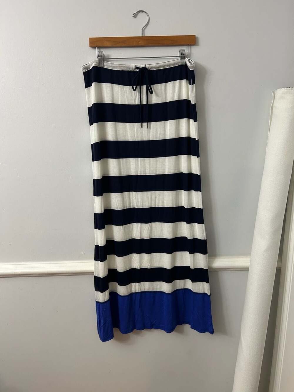Aeropostale Navy and White Striped Maxi Skirt with Contrast Blue Hem